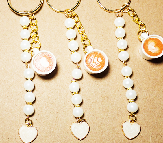 Latte Cups beaded Keychain