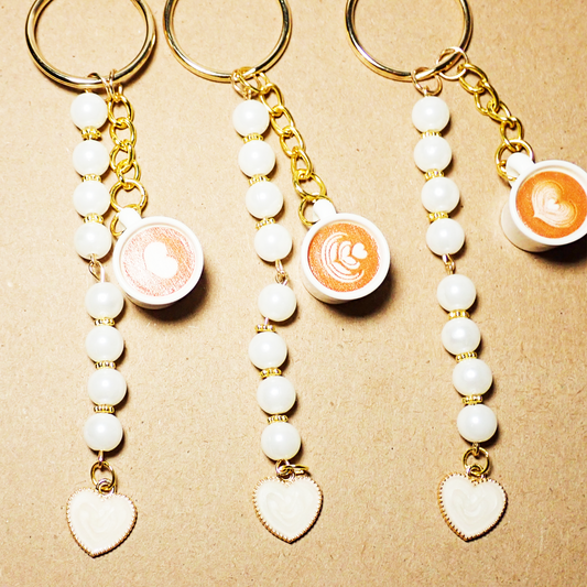 Latte Cups beaded Keychain