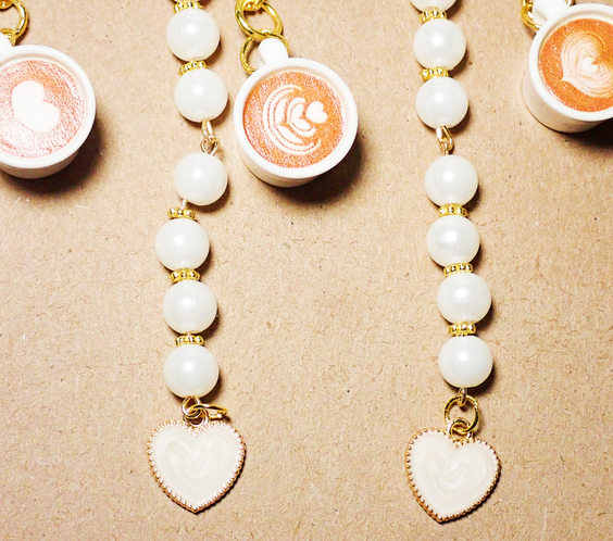Latte Cups beaded Keychain