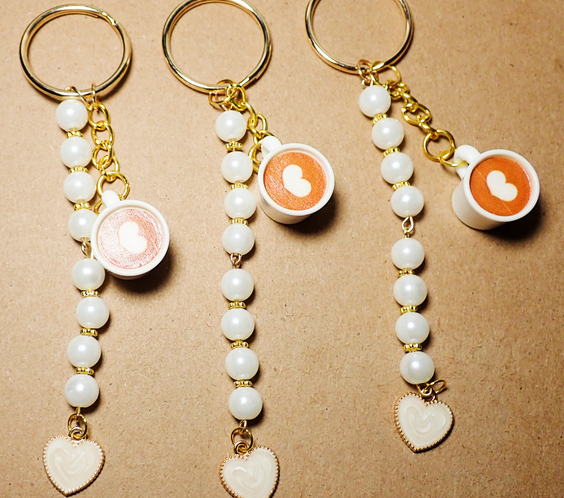 Latte Cups beaded Keychain