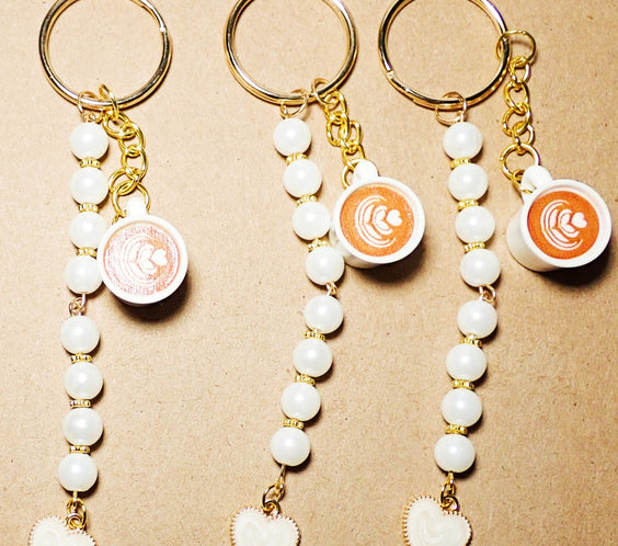 Latte Cups beaded Keychain