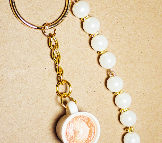 Latte Cups beaded Keychain