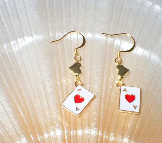 Gold Ace of Hearts Drop Earrings