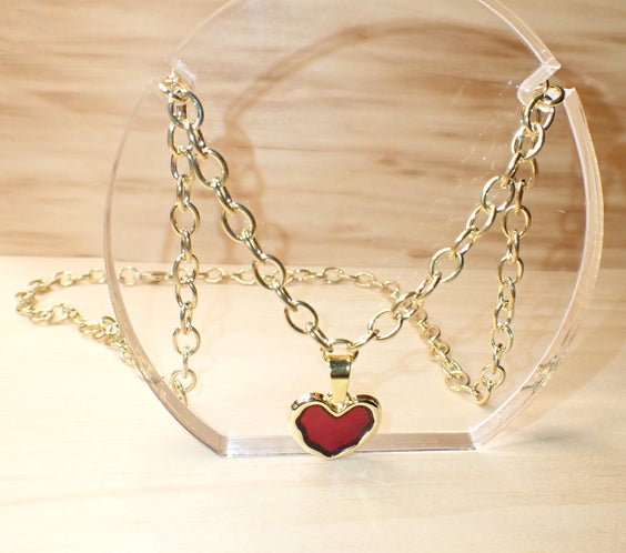 Vintage Chunky Heart Pendant Charm Necklace