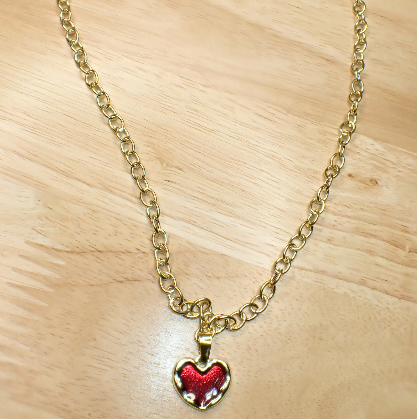 Vintage Chunky Heart Pendant Charm Necklace