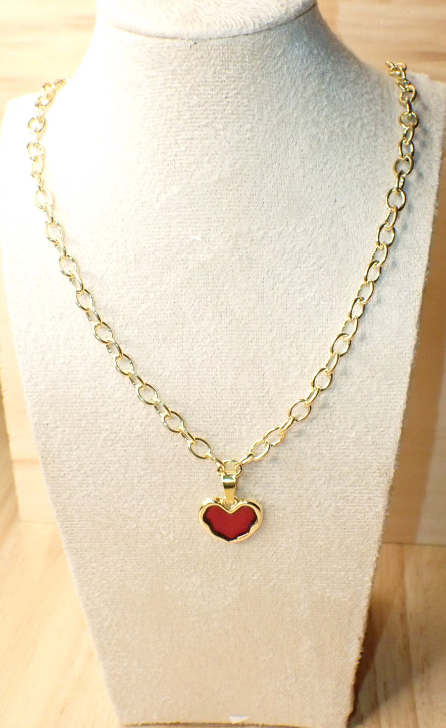 Vintage Chunky Heart Pendant Charm Necklace