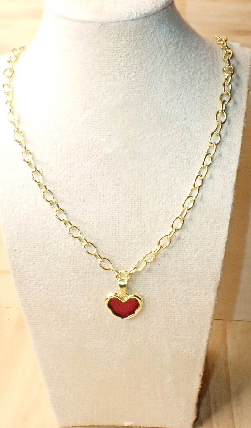 Vintage Chunky Heart Pendant Charm Necklace