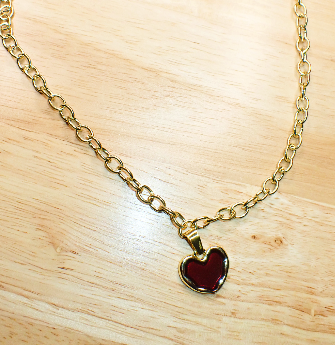 Vintage Chunky Heart Pendant Charm Necklace