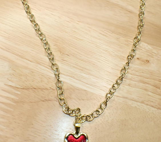 Vintage Chunky Heart Pendant Charm Necklace