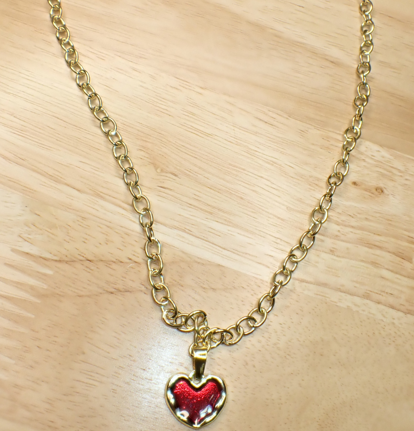 Vintage Chunky Heart Pendant Charm Necklace