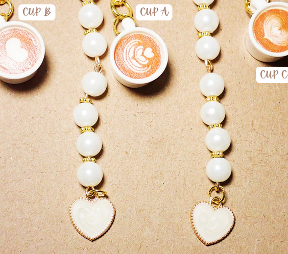 Latte Cups beaded Keychain