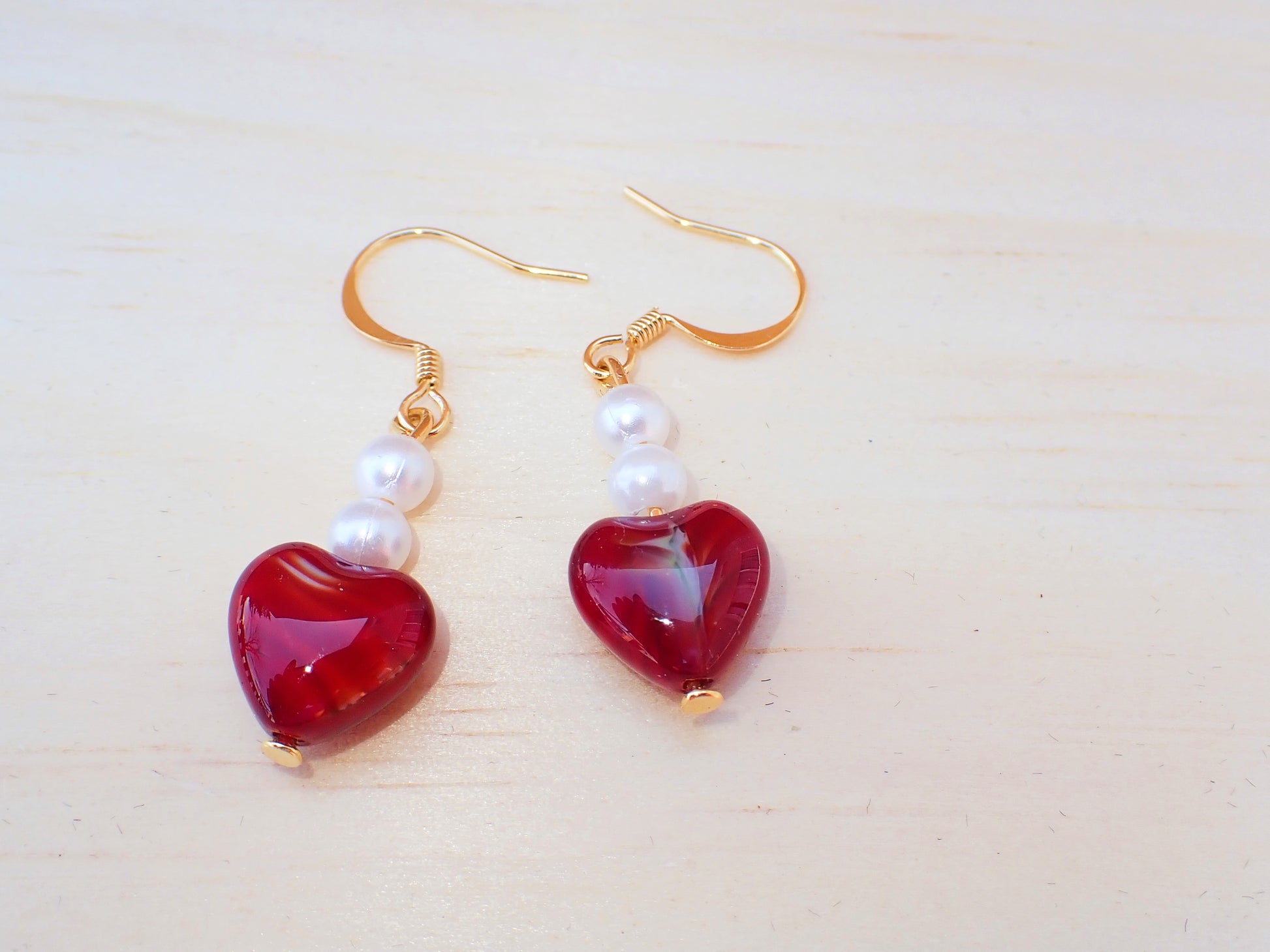 Stained Glass and Beads Heart Earrings