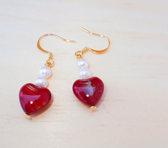 Stained Glass and Beads Heart Earrings