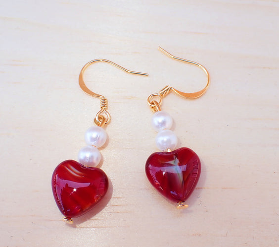 Stained Glass and Beads Heart Earrings