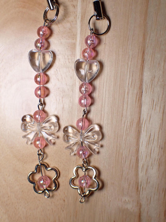 Clear hearts beads bows and flowers phone charm strap