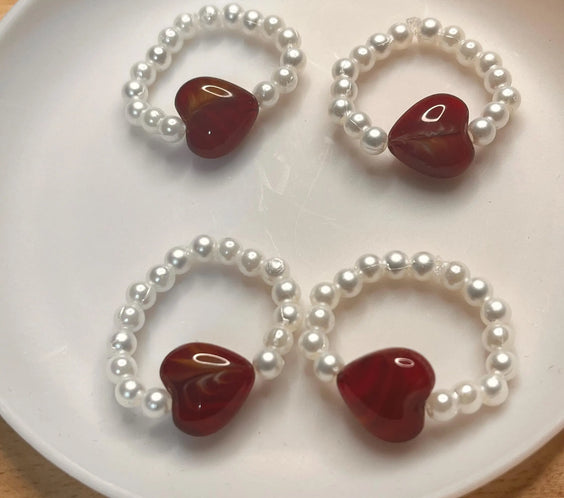 Red heart beaded ring