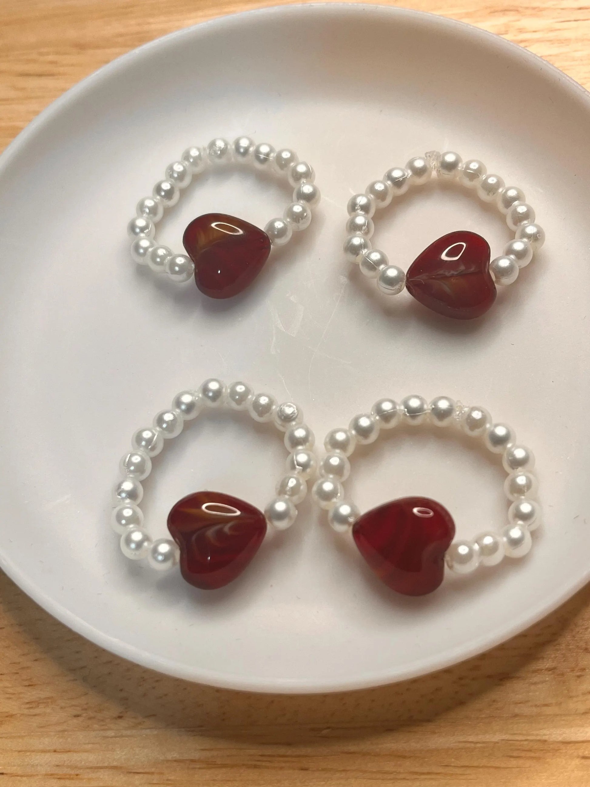 Red heart beaded ring