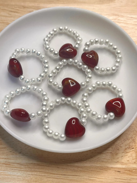 Red heart beaded ring