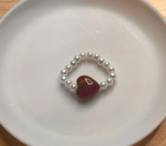 Red heart beaded ring