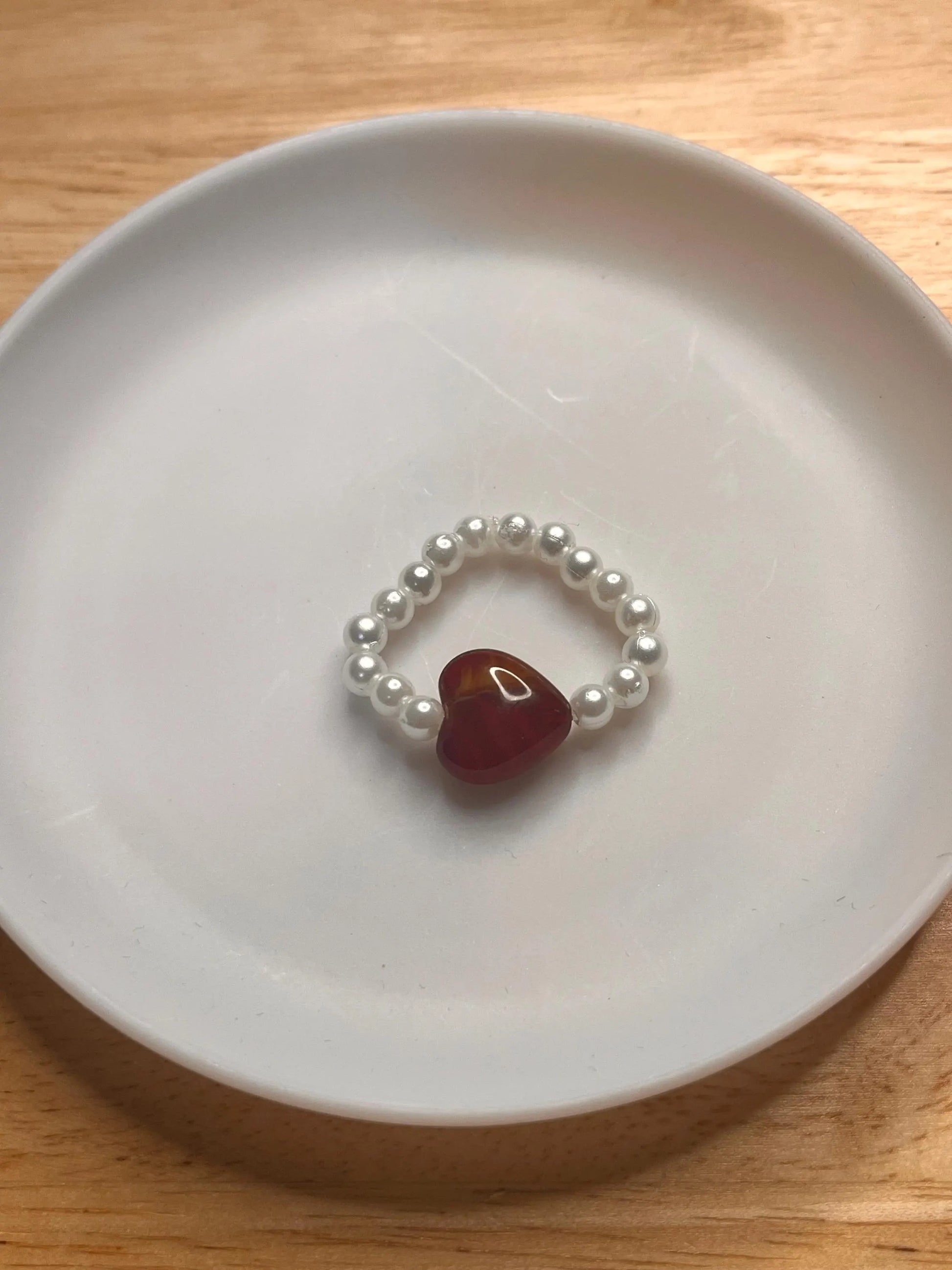 Red heart beaded ring