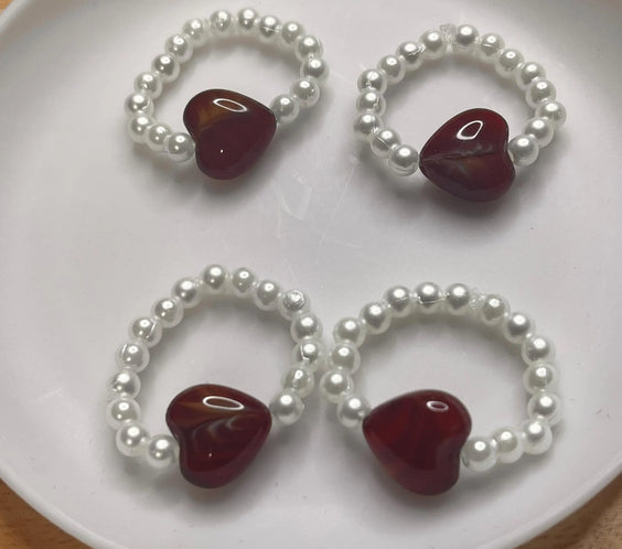 Red heart beaded ring