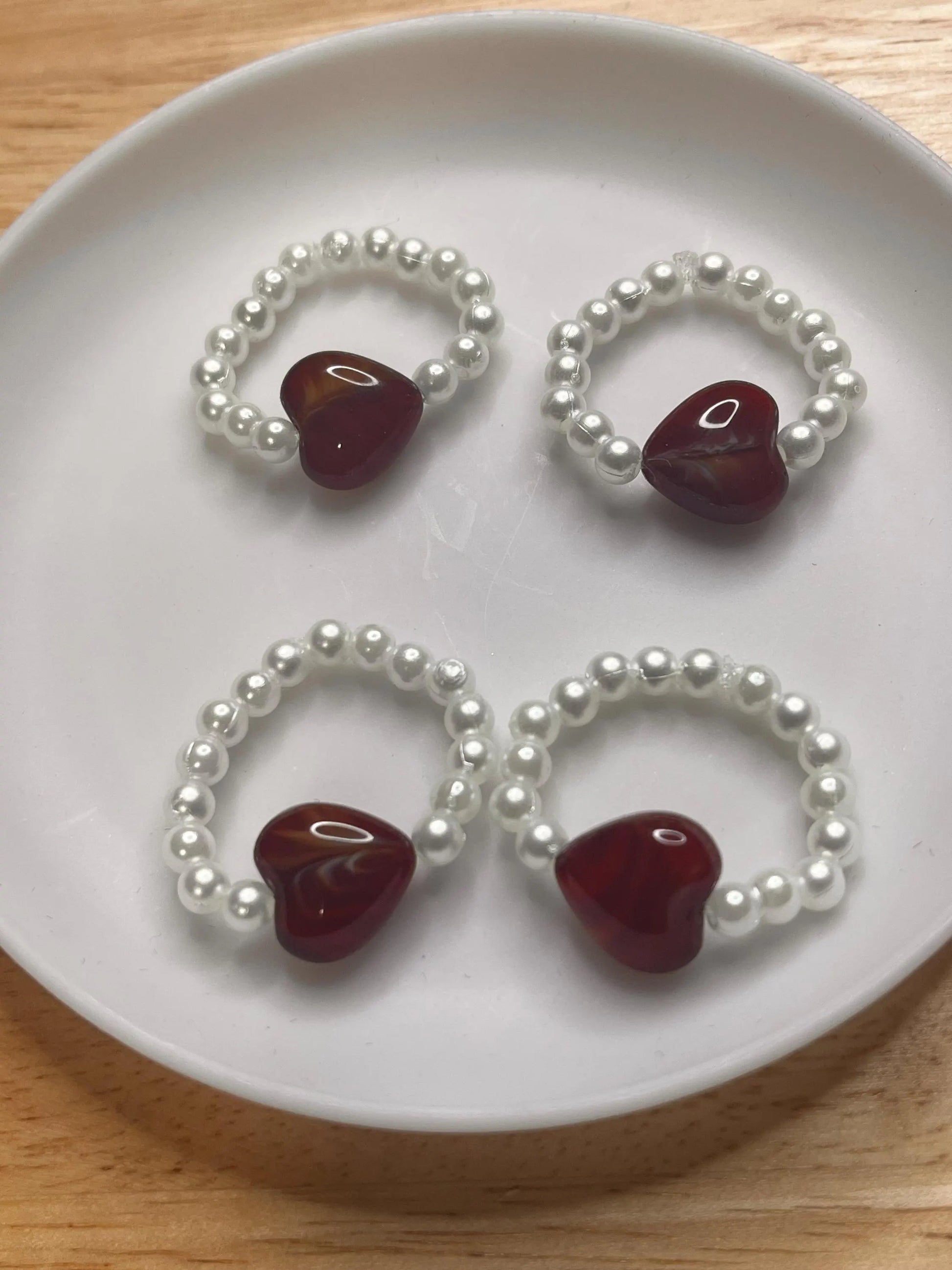 Red heart beaded ring