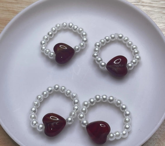 Red heart beaded ring