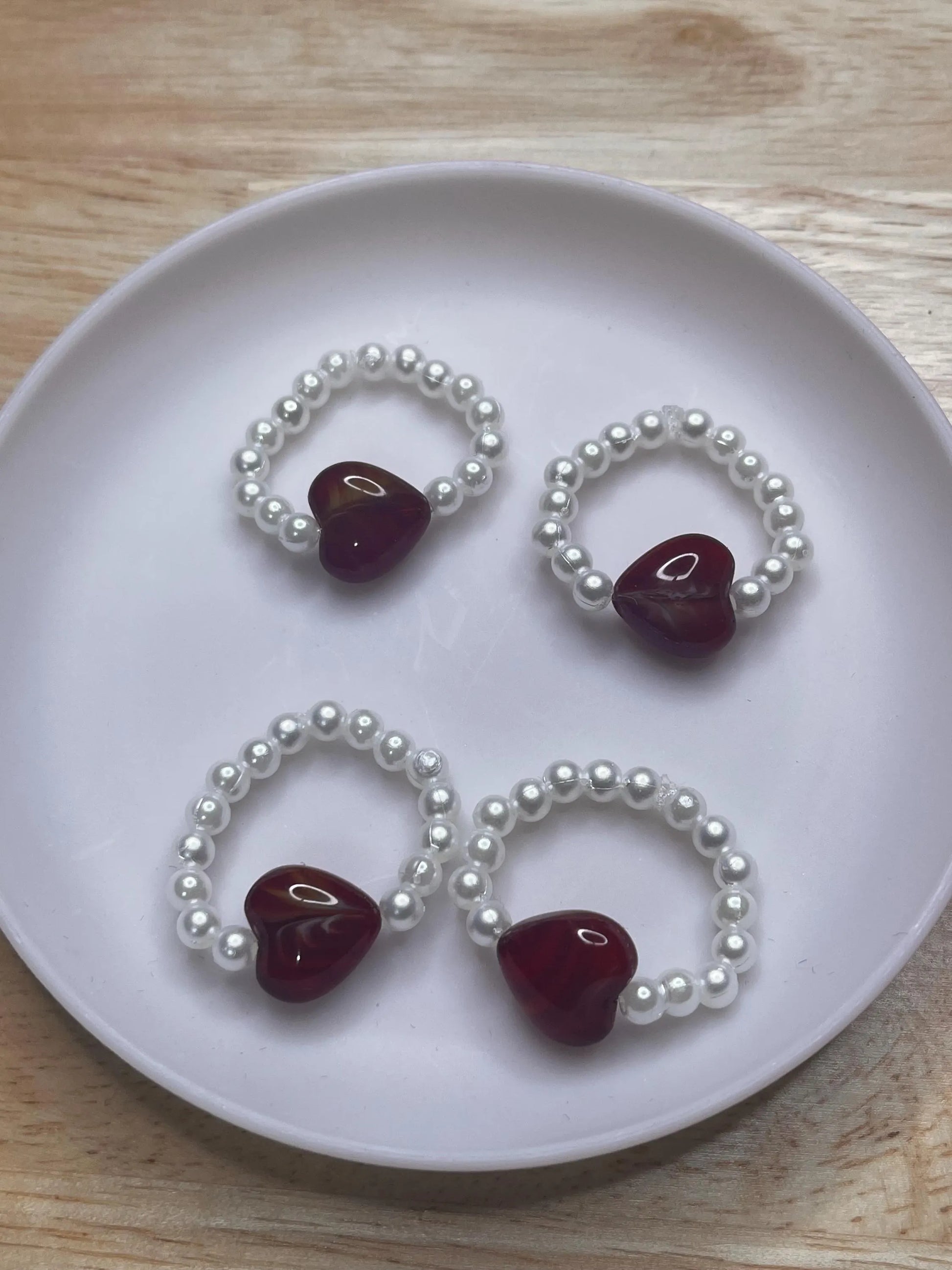 Red heart beaded ring