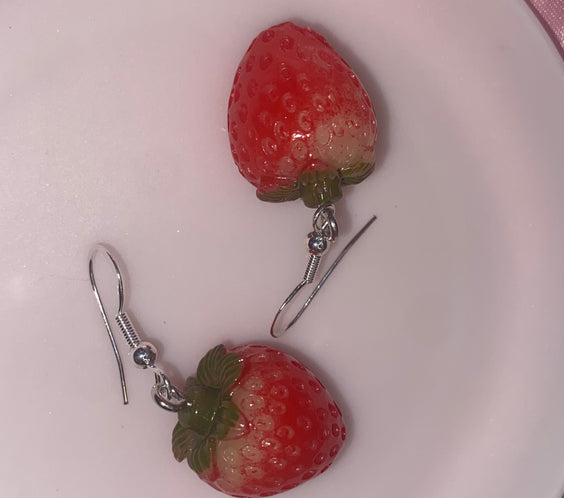 Dainty Strawberry Drop Earrings