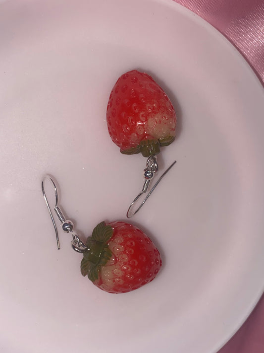 Dainty Strawberry Drop Earrings