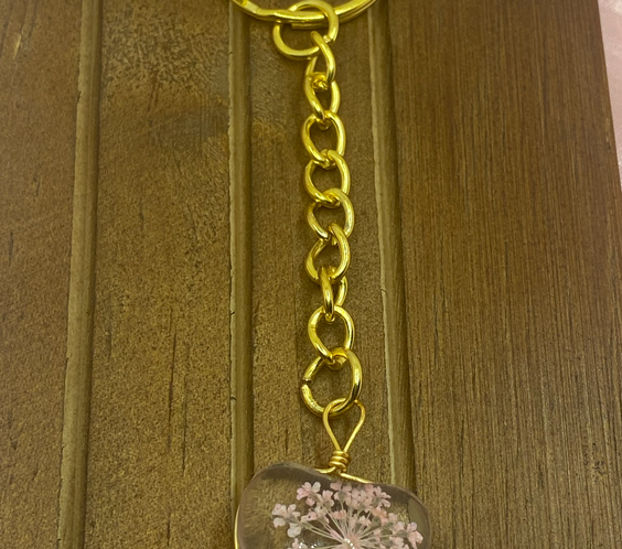 Glass Heart Shaped Gold Keychains