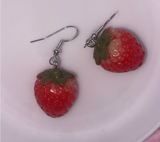 Dainty Strawberry Drop Earrings