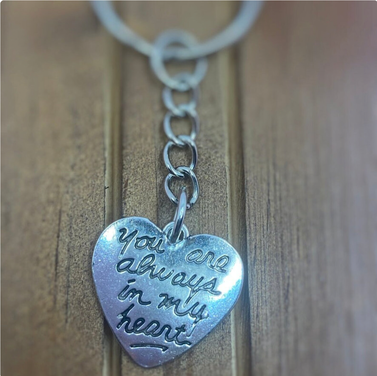 Engraved Heart shape Silver keychain